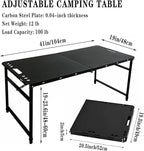 SoloWilder Foldable Camping Table with Gas Struts 3'5" Outdoor Portable Table 19" - 24" Height Adjustable Carbon Steel Lightweight Camping Table 12lb