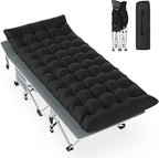 Slendor Folding Camping Cot Black, Sleeping Cot for Adults with Carry Bag, Mattress, 1200D Layer Oxford Portable Camp Bed Cot Bed for Guest Travel Office Beach