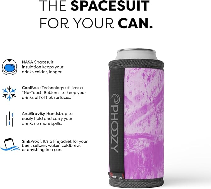 PHOOZY Insulated Can Cooler for Slim 12oz Cans with NASA-Inspired Technology - Patented Koozie That Keeps Drinks Cold 10x Longer - Lightweight Beer Koozie for Outdoor Adventures - Pink