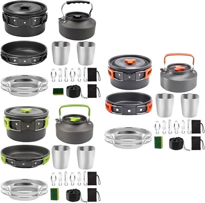 Camping Cookware Portable Pot Pan Cup Teaport Set Folding Outdoor Cooking Set Hiking Picnic Tableware Tool Travel Equipment (Color : A) (B)