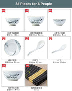 38/70 Pieces Chinese Tableware Set Ceramic Marble Effect Tableware Gift Service for 6-10 People (38pieces)