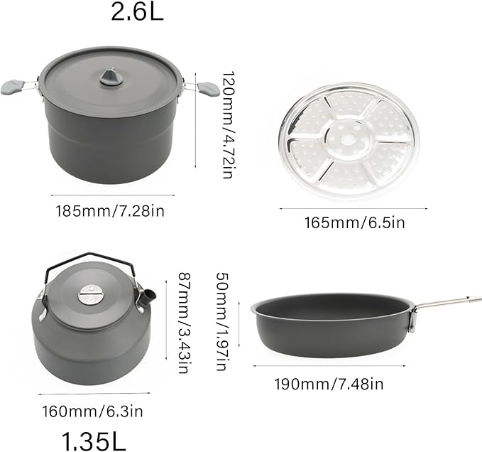 Outdoor Camping Pots Frying Pan with Folding Handle Aluminum Cooking Tableware for Hiking Picnics Fishing Mountaineering Outdoor Cooking Tableware for Hiking