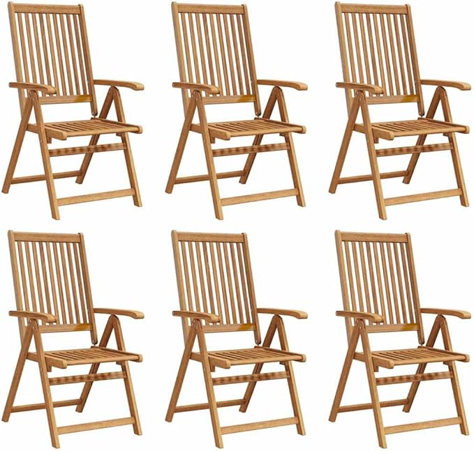 vidaXL - Patio Folding Chairs 6 Pcs - Camping Garden Lawn Chair - Solid Acacia Wood - Adjustable and Foldable - Brown Retro Style - 22.4" x 27.2" x 43.7"