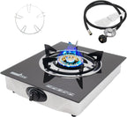 1 Burner Propane Gas Cooktop,Camping Portable LPG Gas Stove, Auto Ignition Tempered Glass Countertop Regulator and Burner Grate