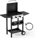 Bonnlo 20000BTU Propane Griddle with Lid and Ignition, Standing Flat Top Gas Grill with Portable Rolling Wheels and Storage Shelf, 2 Burner Camping Cooker for Patio Backyard Outdoor Cooking BBQ