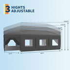 10x30 Pop Up Canopy with 8 SideWalls - Heavy Duty Outdoor Canopy Tent with Portable Roller Bag - 3 Adjustable Height, 4 Weight Bags, 8 Stakes & 6 Guy Ropes Included-Grey