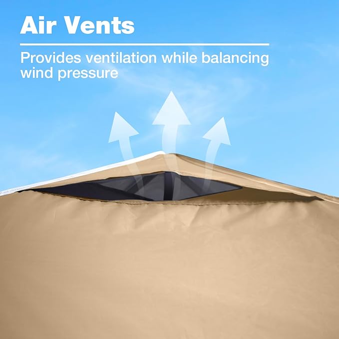 6.6x6.6 Canopy Replacement Top Cover with Air Vents for ez up Pop up Canopy Gazebo Tent, with Adjustable Strap, Waterproof & Anti-UV for Outdoor Shade (Frame Not Included) (Beige)