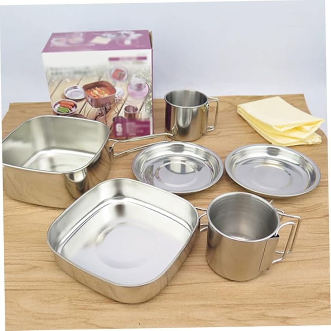 Cookware Set Portable Cookware Set Camping Picnic Outdoor Pan Pot Plate Tableware Folding Set Portable Picnic Pot Set for Hiking 6pcs