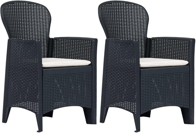 Patio Chairs ,Dining Chairs,Camping Chair,Study Chair,Coffee Chair,Beach Chair,Garden Chairs,Patio Funiture,for Deck, poolside,Camping,Beach,Campsite,2 pcs with Cushion Anthracite Plastic Rattan Look