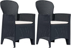 Patio Chairs ,Dining Chairs,Camping Chair,Study Chair,Coffee Chair,Beach Chair,Garden Chairs,Patio Funiture,for Deck, poolside,Camping,Beach,Campsite,2 pcs with Cushion Anthracite Plastic Rattan Look