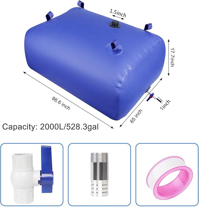 Water Storage Bladder Heavy Duty - Water Tank Foldable Water Storage Containers with Valve Soft Water Bag,Agricultural Water,Drought Resistance,Fire Prevention, Emergency Water, Blue
