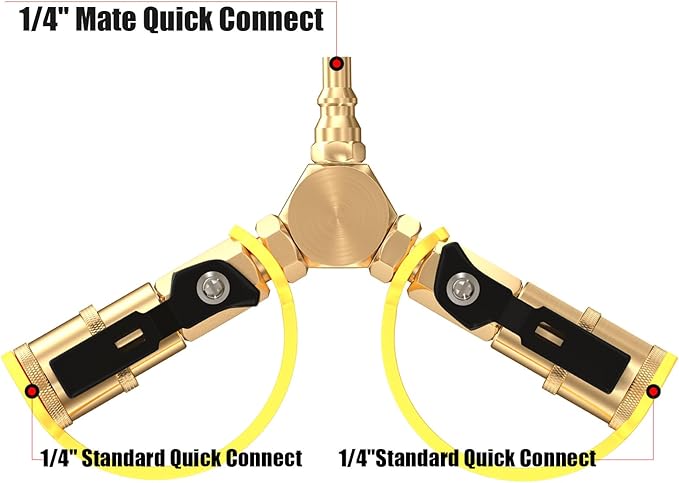 GardenNow 1/4" RV Propane Quick Connect Y Splitter Adapter with Shutoff Valve for RV Trailer, Quick Connect Propane Hose Connect to Motorhome Tabletop Camping Grill 2 Way 1/4" Quick Disconnect Kit