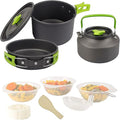 9 Pcs Camping Cookware Set Outdoor Non-Stick Cooking Backpacking Pots Teapots Bowls Set Mess Kit Hiking Picnic Tableware Equipment