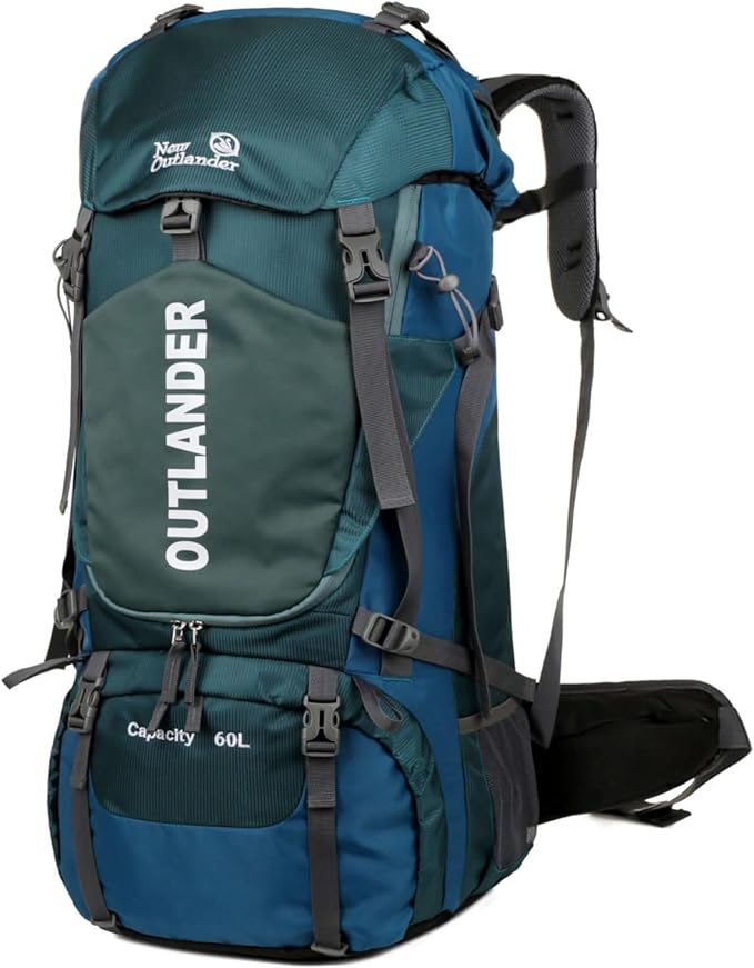 Hiking Backpack Camping Light Travel Backpack for Men Women with Shoe Compartment Rain Cover Can Hang Water Bag Green Blue Black Optional for Hiking Camping Traveling 60L Capacity