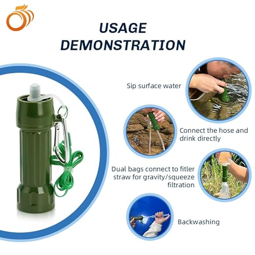 Life Straw Water Filter for Drinking Survival, Portable Water Purifier and Filtration System for Camping, Hiking, Travel, and Emergency Preparedness (Green)