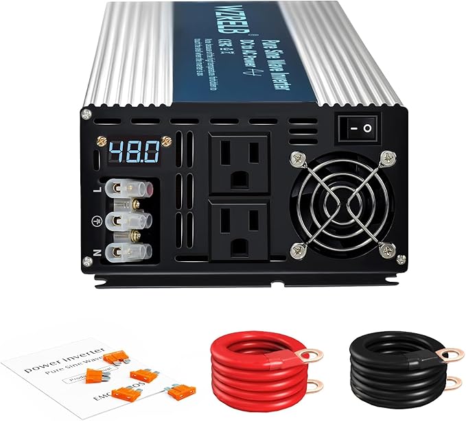 WZRELB 4000W Pure Sine Wave Inverter 48V DC to 110V 120V AC Power Converter with LED Display, Hardwire Terminal,Off-Grid Portable Power Inverter with Dual AC Outlets for Home, RV, Truck, Camping