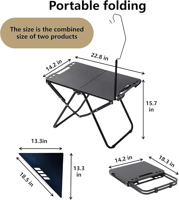 Outdoor portable folding carbon steel camping table, suitable for camping, barbecue, picnic, RV, outdoor cooking, travel - single or set (Black combination set, inch, 6.3, inch, 19.7, inch, 15.5)