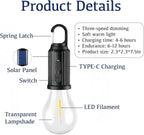 Solar Camping Lights Outdoor Waterproof - 3 Mode Portable LED Lantern with Solar/USB Charging, Hanging Hook for Camping, Hiking, Emergency, Backpacking, Tents (Flat Bottom)