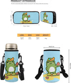 School Backpack for Boys 4 Pcs Kids Backpack with Water Bottle Bag Large Capacity Pencil Case Frog Schoolbag for Travel Camping Kindergarten Elementary Middle Backpacks for Back to School