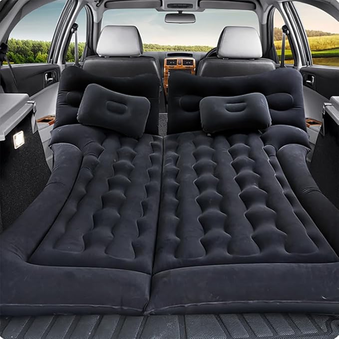 Car Air Mattress for Tesla Model X 7-Seats 2015-2023, Trunk Rear Seat Inflatable Thickened Flocking Travel Camping Bed, Air Pump 2 Pillows,Black