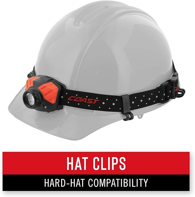 Coast FL85 615 Lumen Dual Color Pure Beam Focusing LED Headlamp with Twist Focus Hinged Beam Adjustment, Hard Hat Compatibility and Reflective Strap, Red