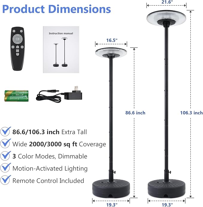 Solar Street Lights Outdoor with Pole, Waterproof Motion Sensor Solar Lamp Posts with Remote Control at 360° omnidirectional for Yard, Camping, Garden, Outside (106.3" Pole with 324 LED)