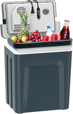 SubSun Electric Cooler and Warmer with Handle，27 Quart (25 L) Portable Thermoelectric Fridge， Car Fridge Cooler with 12V DC & 110 AC for Camping, Travel & Picnics,Grey
