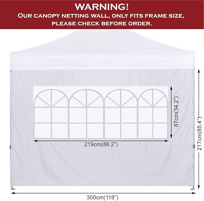 COOSHADE Instant Canopy SunWall 10x10 Canopy SideWall for Pop up Canopy Tent, 1 Pack Sidewall with Church Window Only, White