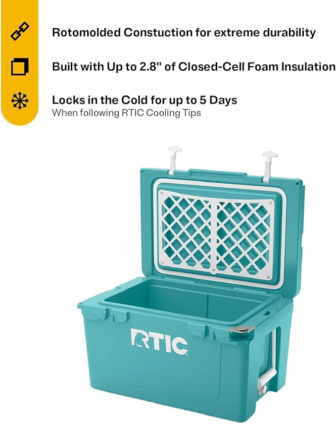 RTIC Ultra-Tough Cooler Hard Insulated Portable Ice Chest Box for Beach, Drink, Beverage, Camping, Picnic, Fishing, Boat, Barbecue