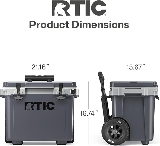 RTIC 22 QT Ultra-Light Wheeled Cooler with Handle, Hard Insulated Portable Ice Chest Box for Beach, Drink, Beverage, Camping, Picnic, Fishing, Boat, Barbecue
