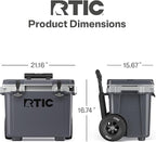 RTIC 22 QT Ultra-Light Wheeled Cooler with Handle, Hard Insulated Portable Ice Chest Box for Beach, Drink, Beverage, Camping, Picnic, Fishing, Boat, Barbecue