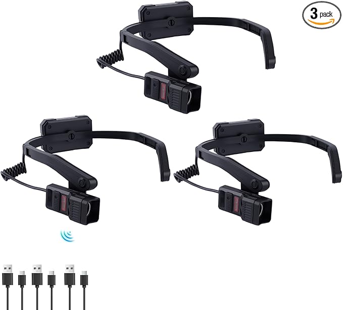 KunHe 3 Pack Ear-Mounted Headlamps with Motion Sensor Lightweight Design and 5 Lighting Modes Suitable for Mechanics Car Repair Camping Male Mechanics Gifts