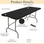 Folding Tables with Carrying Handle Lightweight Rectangular Portable Plastic Camping Table Steel Legs for Party, Dining, Wedding, Events, Picnic Indoor, Outdoor (5FT, Black)