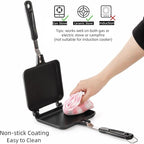 Hot Sandwich Maker, Grilled Sandwich Toaster for Small Bread Pancake, Double Sided Non-Stick Frying Pan, Stovetop Sandwich Grill Press Flip Pan for Camping Kitchen (Inside 5.4" L x 4.7" W)