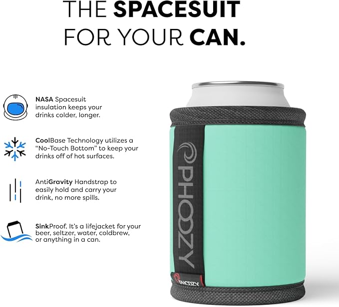 PHOOZY Insulated Can Cooler for 12oz Cans with NASA-Inspired Technology - Patented Koozie That Keeps Drinks Cold 10x Longer - Lightweight Beer Koozie for Outdoor Adventures - Mint