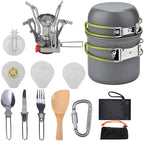 Outdoor Camping Hiking Cookware Tableware Picnic Pot Fork Spoon Table Knife Fork Stove Kit Camping Picnic Tools