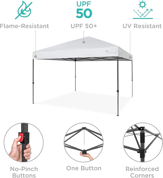 Best Choice Products 10x10ft Pop Up Canopy Tent, Outdoor Shade, 1 Person 1 Minute Set Up, Carry Case, 4 Weight Bags - White
