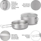 ZING TII Titanium Camping cookware Set, Camping Essentials，Camping Pot，Camping Gear，Camping pots and Pans Set with Pots, Cups，Pans，Tableware.