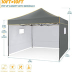 COBIZI 10x10 Heavy Duty Pop Up Canopy Tent for Event Commercial Instant Canopy with 4 Sidewalls, Outdoor Canopy Waterproof Portable Vendor Tent for Parties, Backyard, Camping, UV 50+, Light Gray