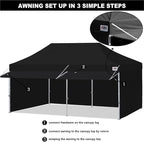 ABCCANOPY 10x20 Pop up Canopy Tent with Sidewalls - Easy up Canopies with Awning, Outdoor Tents for Parties, Market, Commercial Events, Black