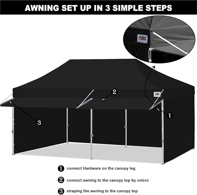 ABCCANOPY 10x20 Pop up Canopy Tent with Sidewalls - Easy up Canopies with Awning, Outdoor Tents for Parties, Market, Commercial Events, Black