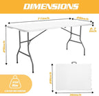 Camp Field 6ft Heavy Duty Portable Table, Folding Table for Indoor & Outdoor Picnic & Card Table for Picnic, Party, Camping. (White, 6FT)