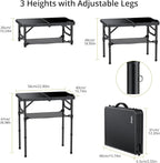 Anbte 2ft Folding Camping Table with Storage Net, 3 Adjustable Heights Small Folding Table Lightweight & Portable with Carry Handle, for Camping, Fishing, Picnic, Beach, Outdoor, 22.8" x 15.7", Black