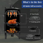 3-in-1 Vertical Charcoal Smoker Grills For Backyard Barbecues, 17 Inch Portable Smoker bbq Grill with Thermometers and 2 Access Doors for Parties Outdoor Camping Cooking (17 Inch)