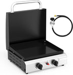 Bonnlo 2 Burner Portable Propane Griddle with Lid, 20000BTU Tabletop Flat Gas Grill with Ignition and Oil Collector, Camping Griddle for Outdoor Cooking Patio Backyard Sandbeach BBQ Party