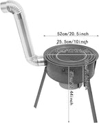 Wood Burning Stove with Grill Rack, Portable Camping Rocket Stove Chimney Charcoal Grill & Furnace Rings, for Outdoor Backyard Cooking, Picnic and Barbecue (Gray, 20.5 in)