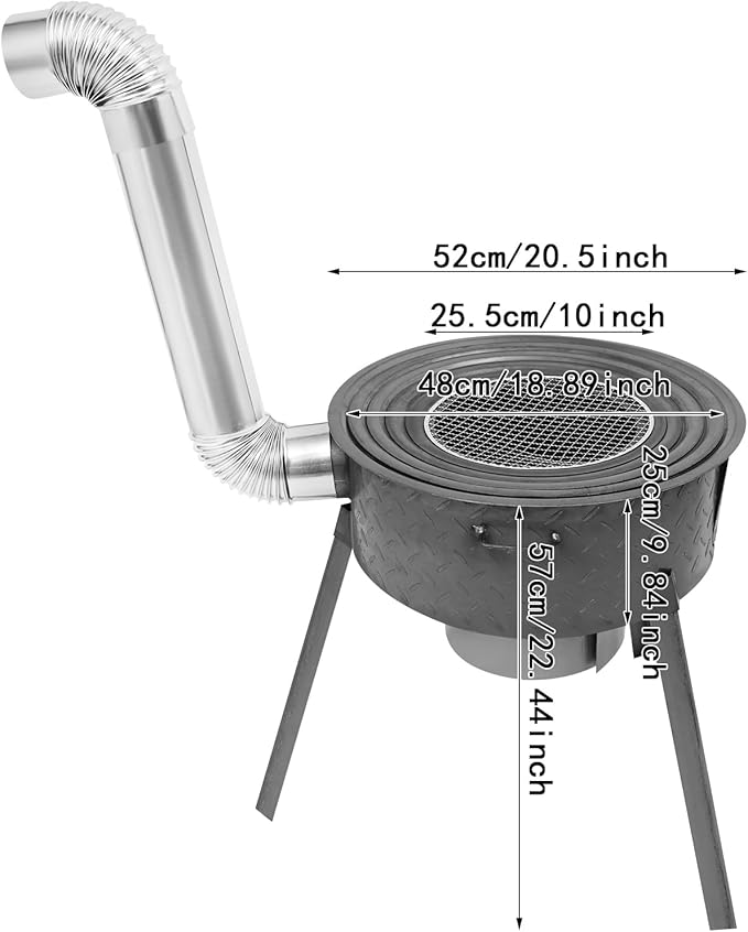Wood Burning Stove with Grill Rack, Portable Camping Rocket Stove Chimney Charcoal Grill & Furnace Rings, for Outdoor Backyard Cooking, Picnic and Barbecue (Gray, 20.5 in)