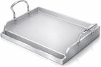 Utheer 17" x 13" Ceramic Nonstick Stainless Steel Griddle for Gas Grill, Charcoal, Oven, Stove Top Griddle, Non-Toxic, PFAS/PFOA/PTFE Free, Oven Up to 500°F, for BBQ, Camping & Kitchen, Sliver