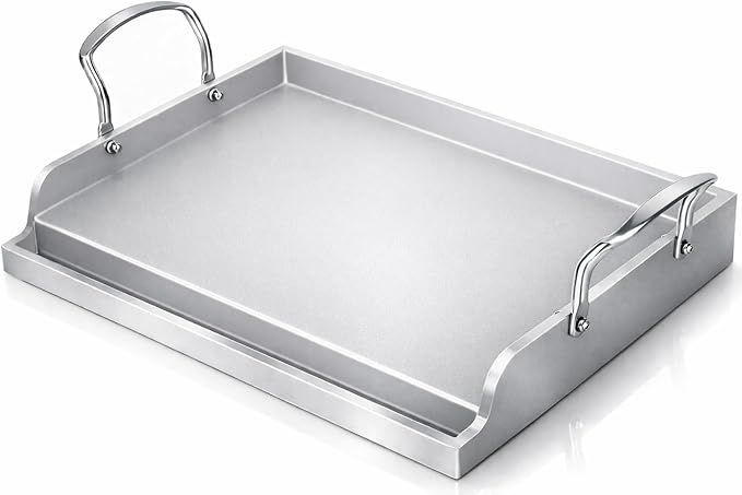 Utheer 17" x 13" Ceramic Nonstick Stainless Steel Griddle for Gas Grill, Charcoal, Oven, Stove Top Griddle, Non-Toxic, PFAS/PFOA/PTFE Free, Oven Up to 500°F, for BBQ, Camping & Kitchen, Sliver