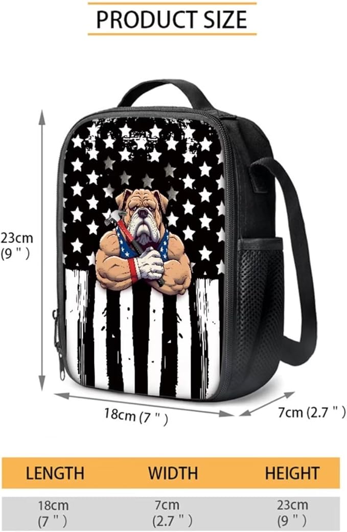 3 Pieces American Flag and Cool Dog Pattern School Bag Set for Boys, Students Book Bag with Large Capacity Lunch Box Pencil Case, Bags Set for Picnic Hiking Camping